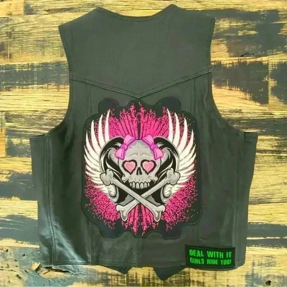 Custom Tennessee Leather Black Leather Vest Moto Ladies 36